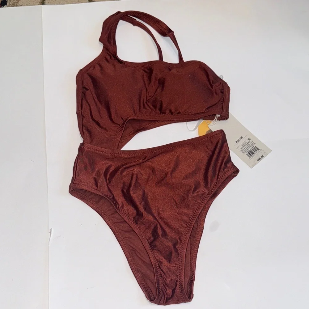 Target Noel Asymetrical Bronze Orange Cut Out One-Piece Swimsuit XS - Picture 5 of 15